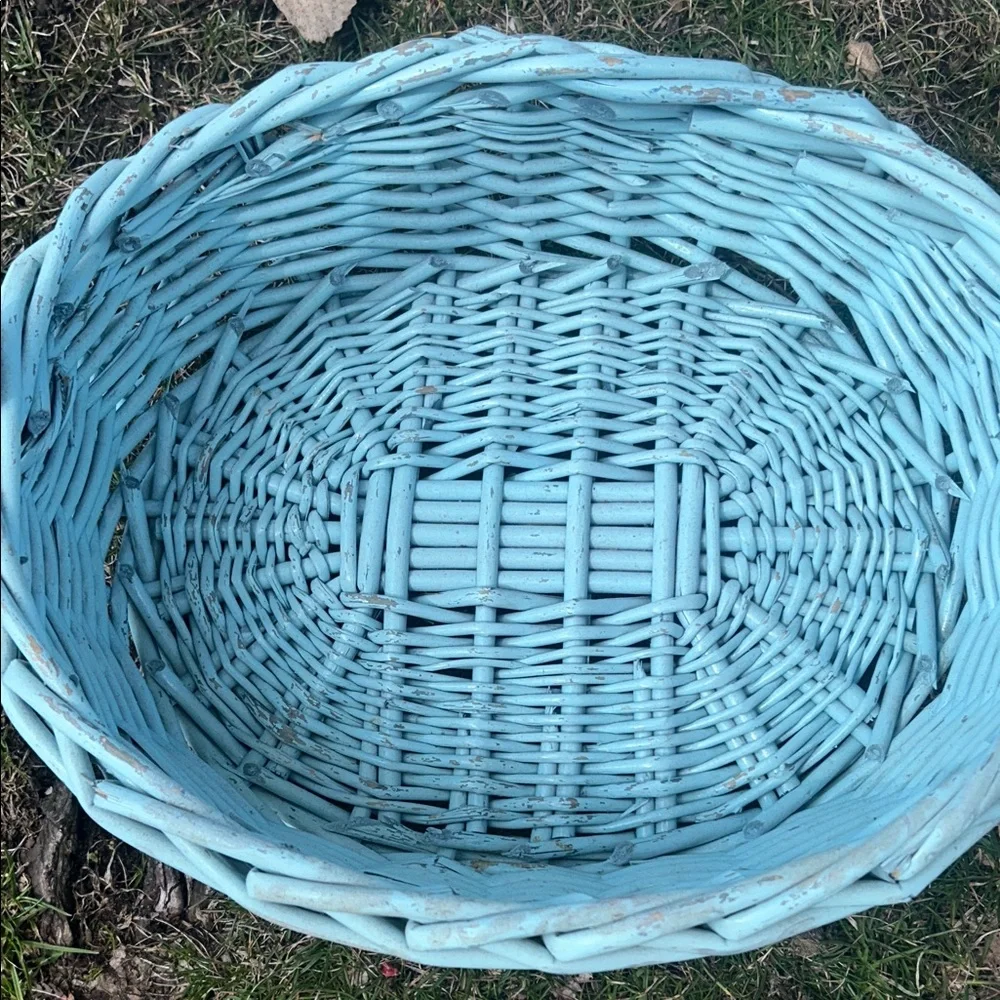 Large Storage Light Blue Rustic Wicker Basket